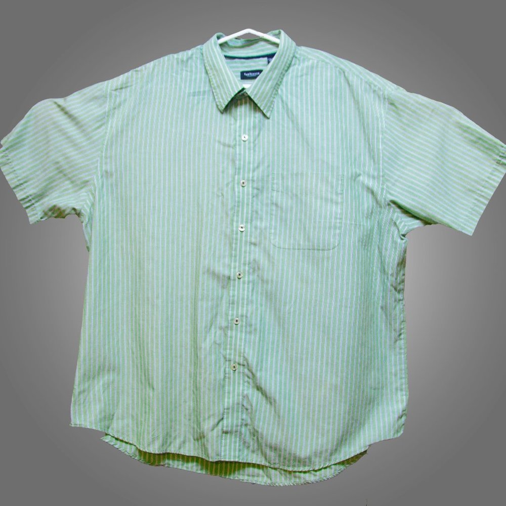 Van Heusen Short Sleeve green & white stripe Buttondown XXL